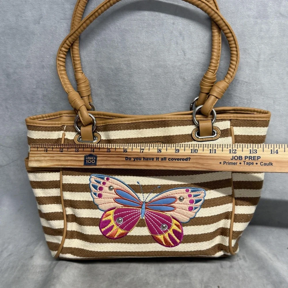 Rosetti Shoulder Bag Womens Medium Brown Stripe Butterfly Embroidered Purse